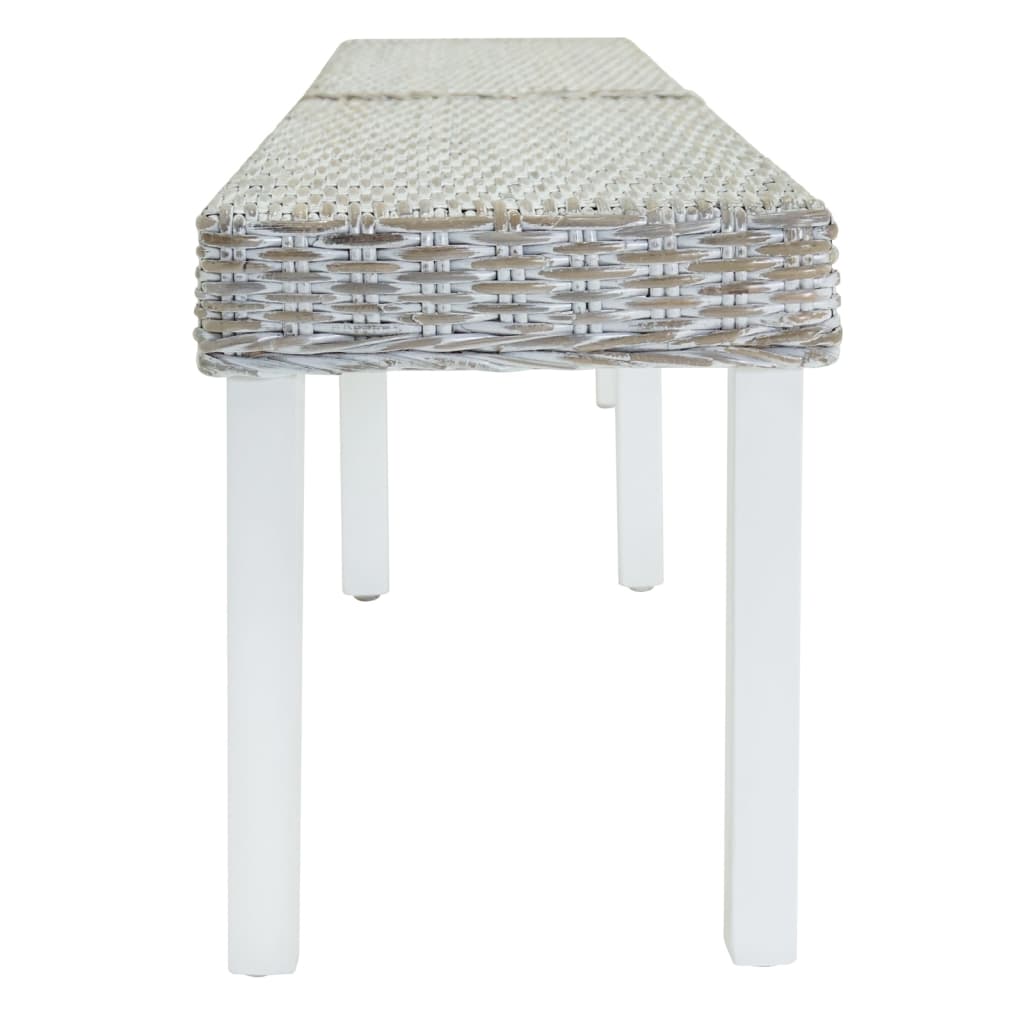 vidaXL Bench White 160x35x45 cm Natural Kubu Rattan & Solid Wood Mahogany