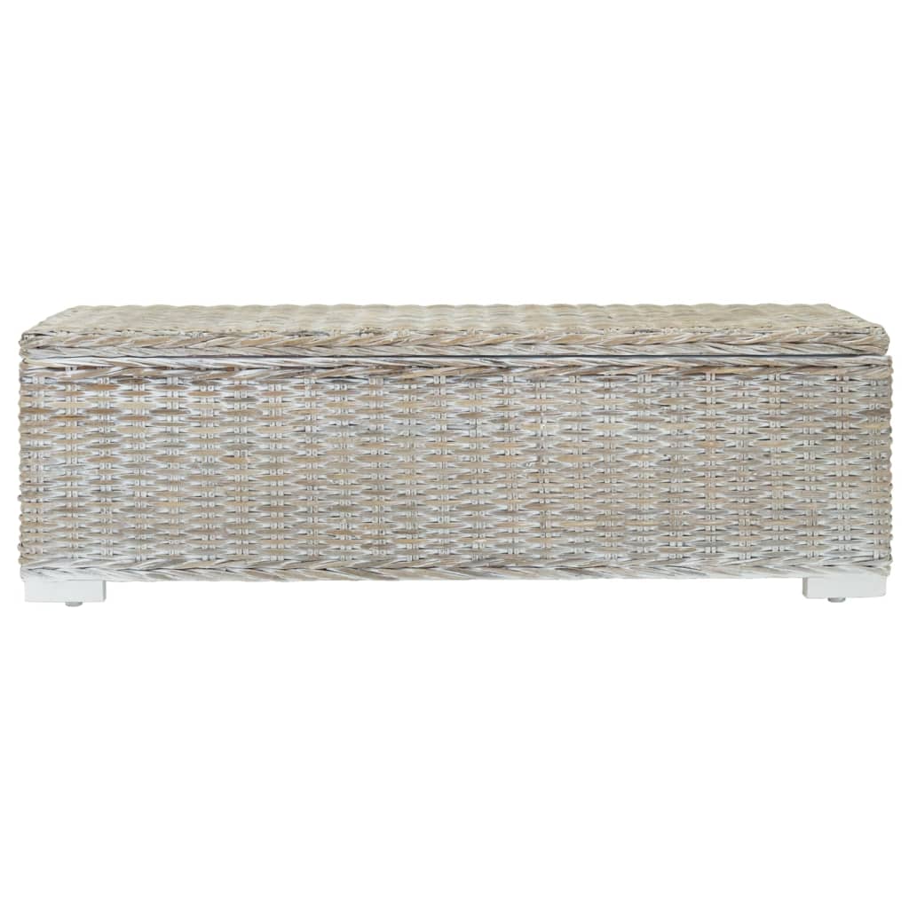 vidaXL Storage Box White 110 cm Natural Kubu Rattan & Solid Wood Mahogany