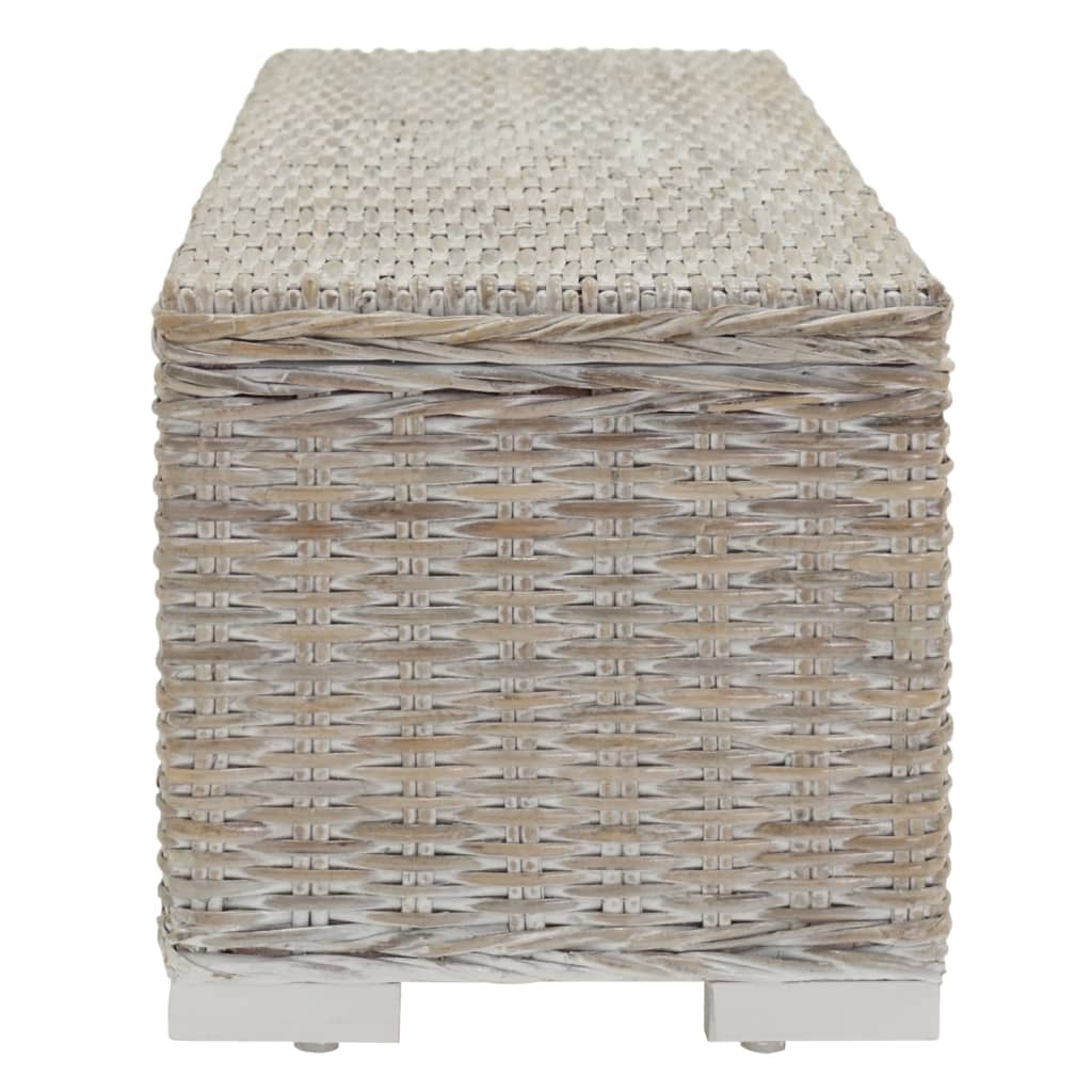 vidaXL Storage Box White 110 cm Natural Kubu Rattan & Solid Wood Mahogany
