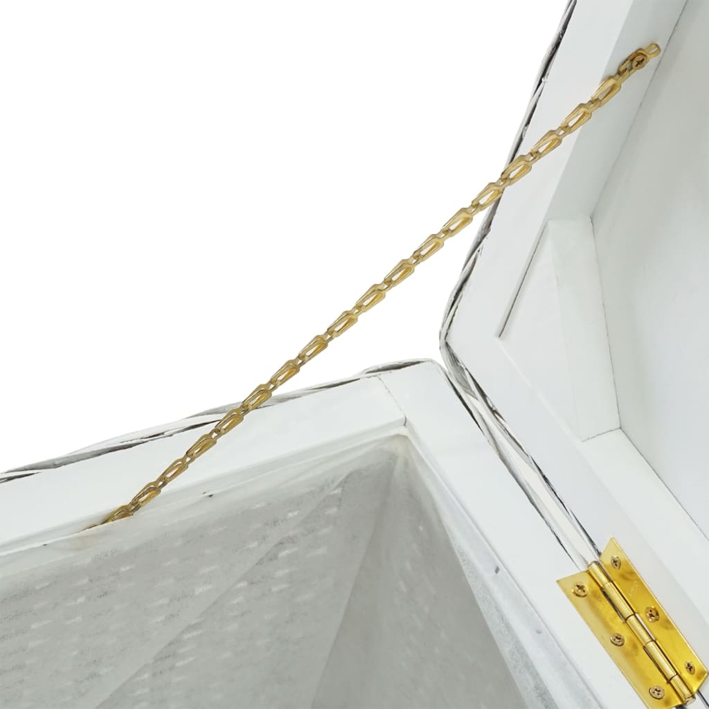 vidaXL Storage Box White 110 cm Natural Kubu Rattan & Solid Wood Mahogany