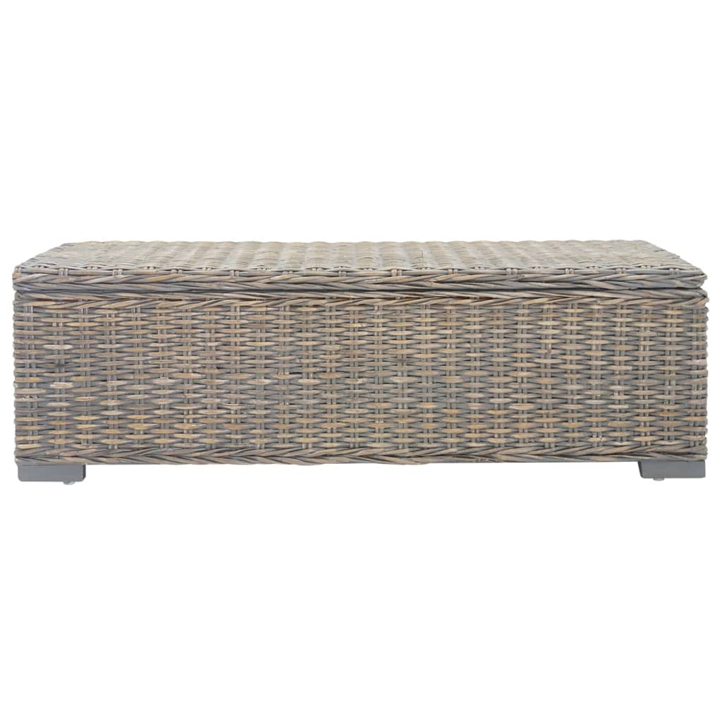 vidaXL Storage Box Grey 110 cm Natural Kubu Rattan & Solid Wood Mahogany
