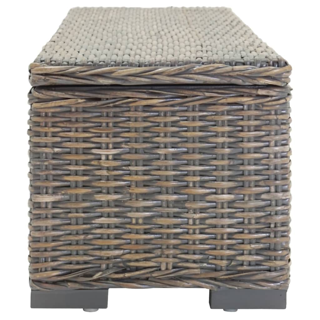 vidaXL Storage Box Grey 110 cm Natural Kubu Rattan & Solid Wood Mahogany