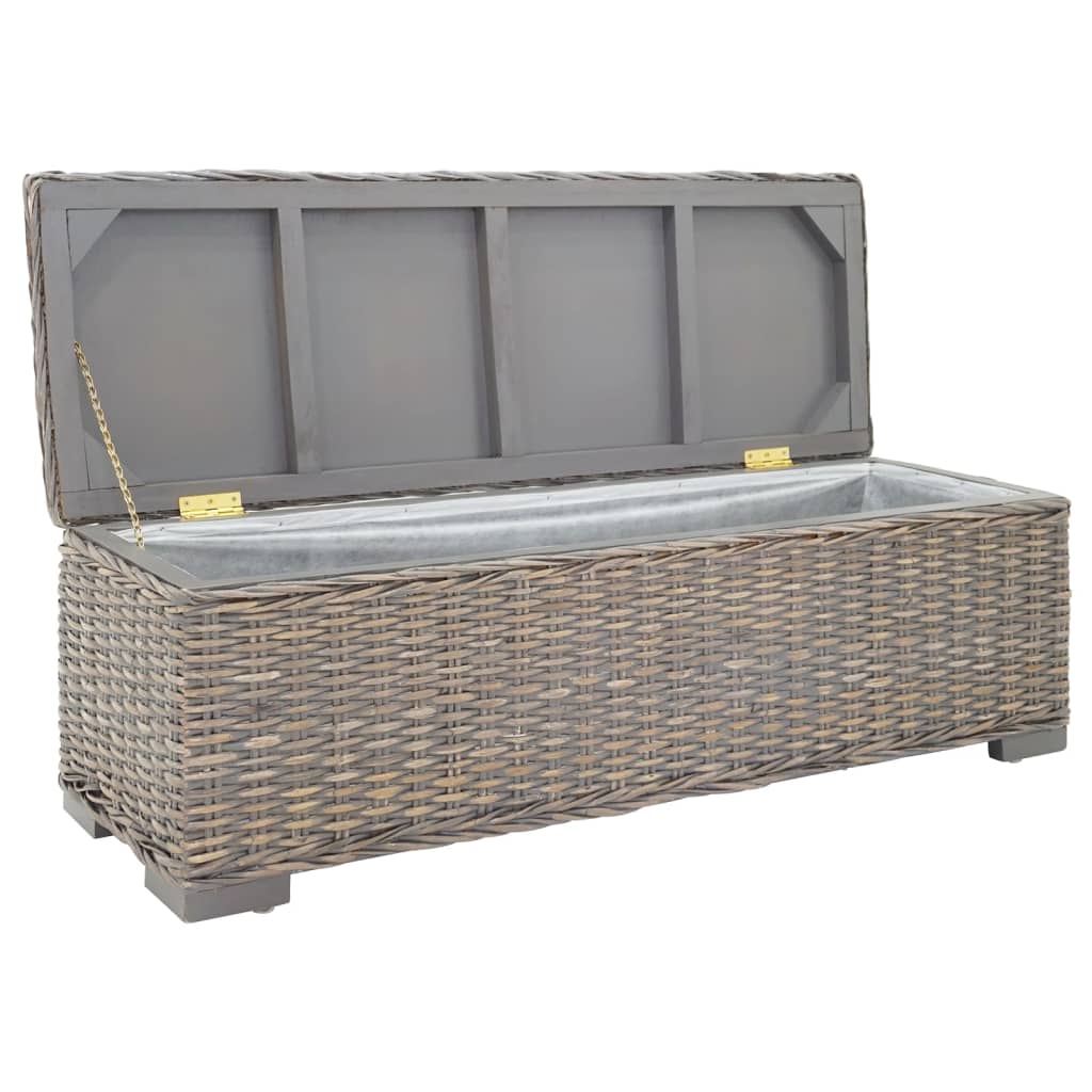 vidaXL Storage Box Grey 110 cm Natural Kubu Rattan & Solid Wood Mahogany