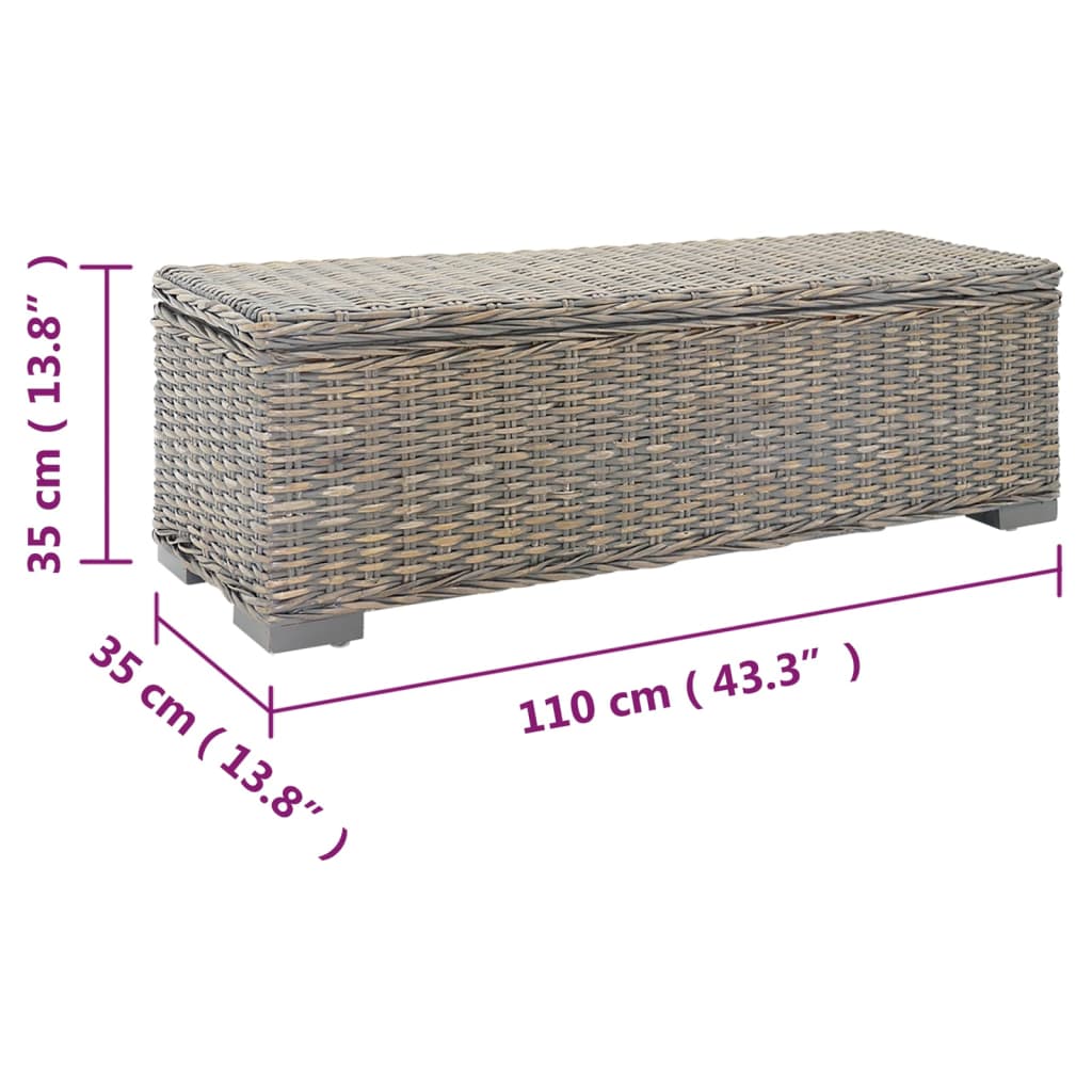 vidaXL Storage Box Grey 110 cm Natural Kubu Rattan & Solid Wood Mahogany