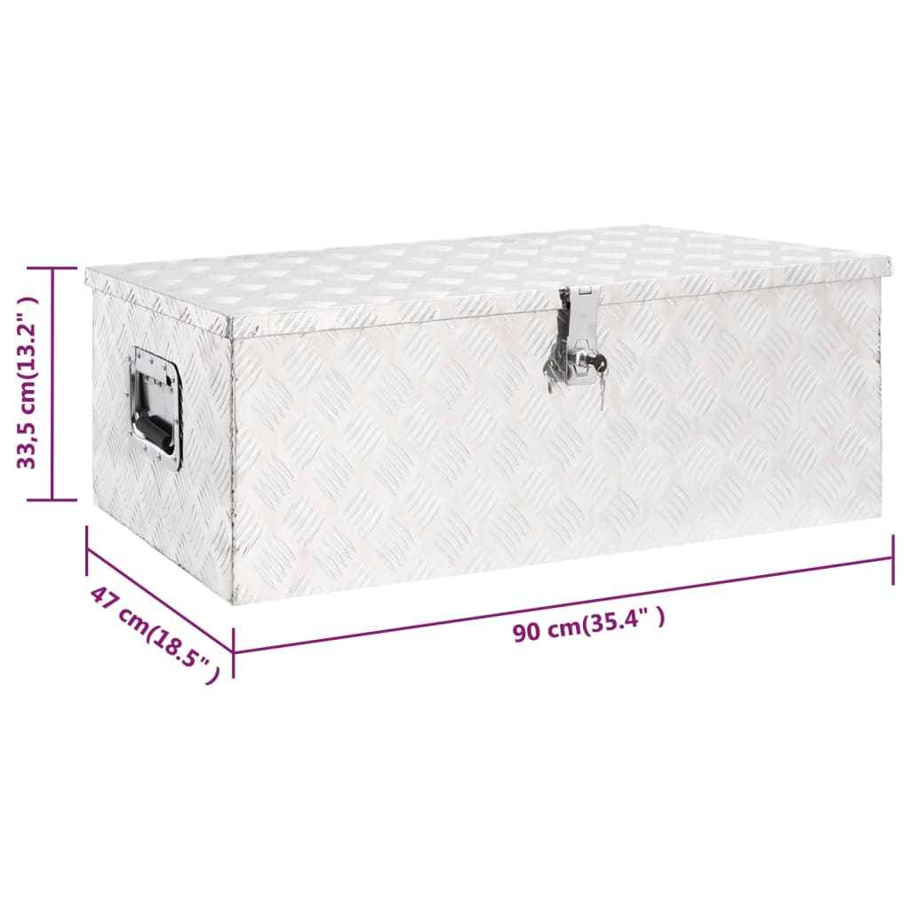 vidaXL Storage Box Silver 90x47x33.5 cm Aluminium