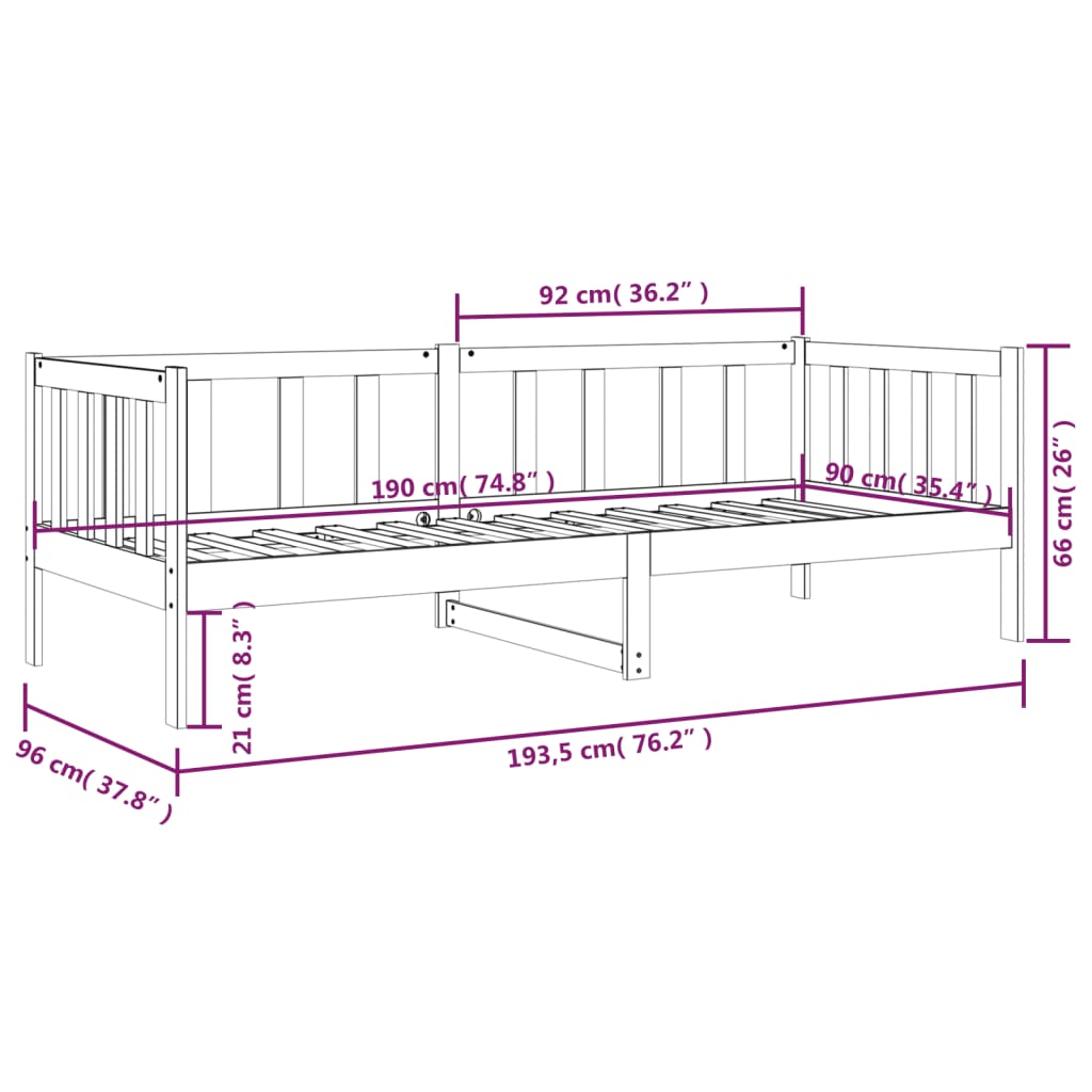 Dagbed 90x190 cm massief grenenhout