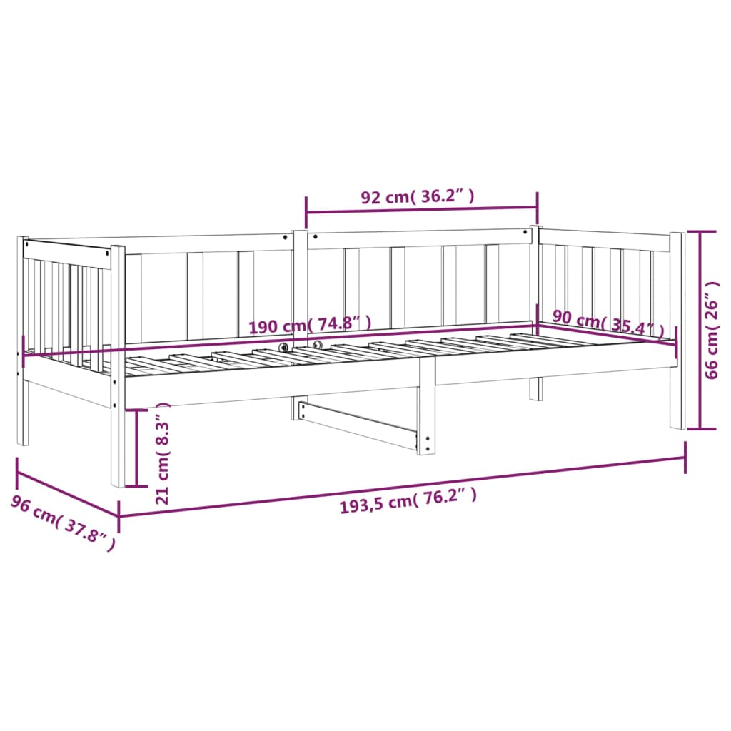 Dagbed zwart 90x190 cm massief grenenhout