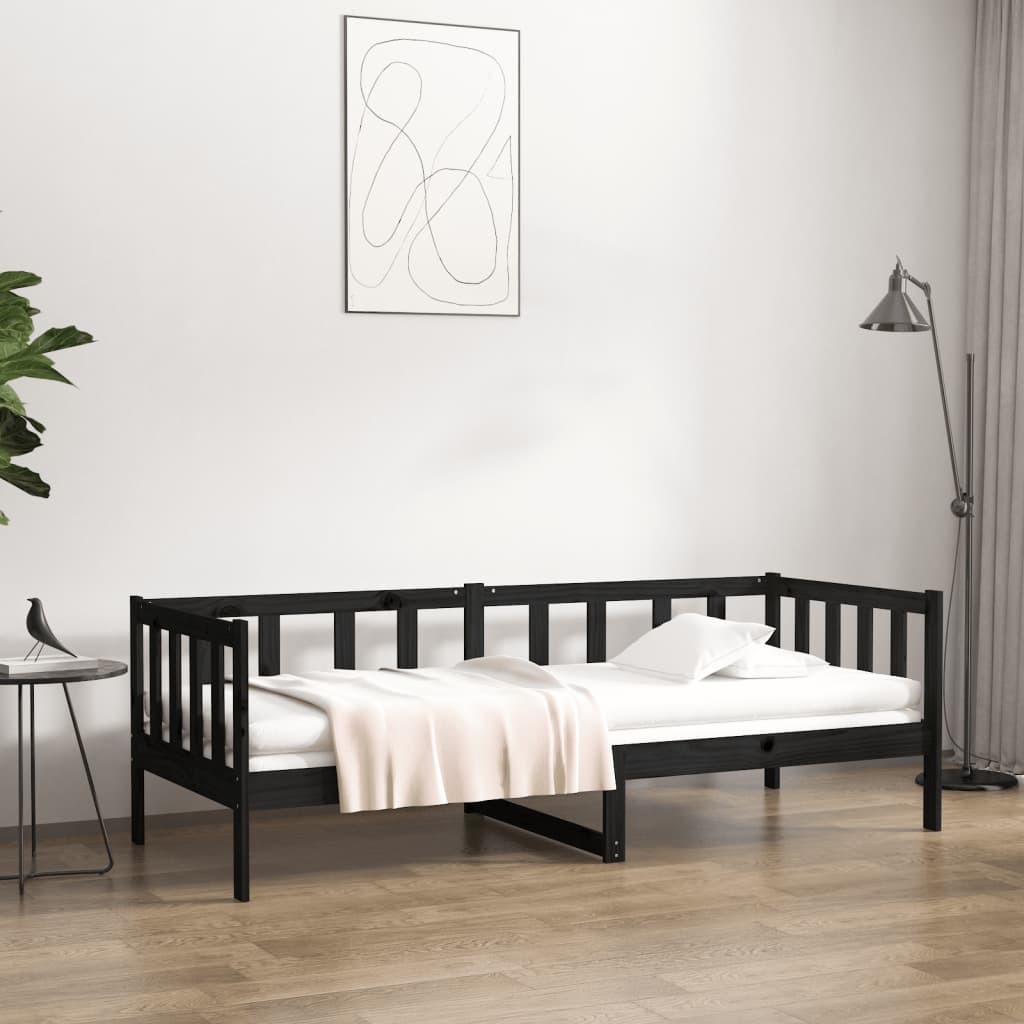 vidaXL Day Bed without Mattress Black 90x190cm Solid Wood Pine