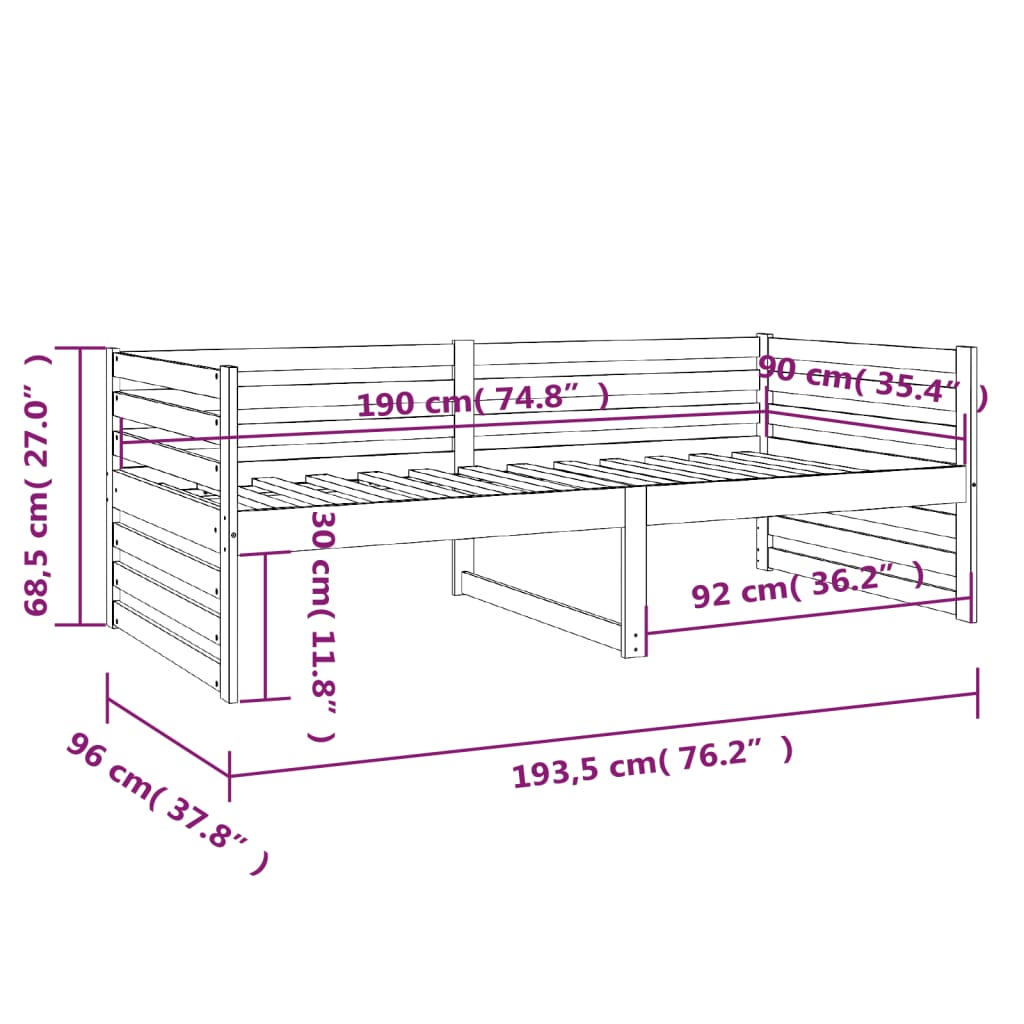 vidaXL Day Bed without Mattress Grey 90x190cm Solid Wood Pine