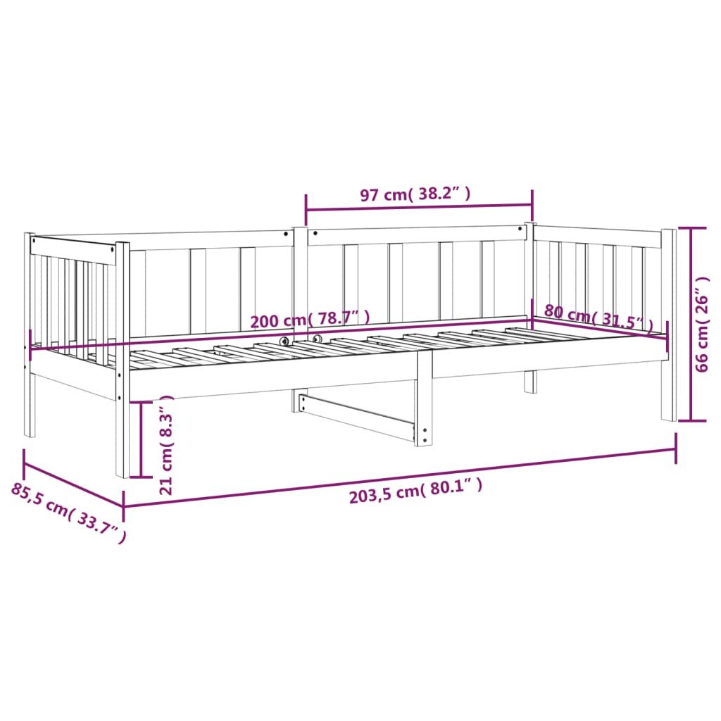 vidaXL Day Bed without Mattress 80x200cm Solid Wood Pine