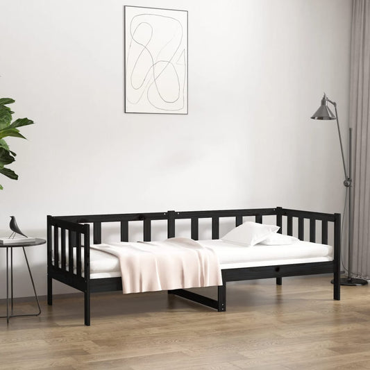 Day Bed Noir 80x200 cm Bois Massif Pin