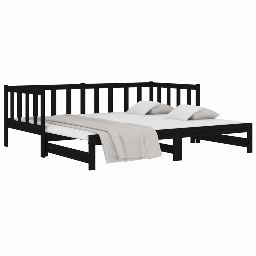 vidaXL Pull-out Day Bed without Mattress Black 2x(80x200)cm