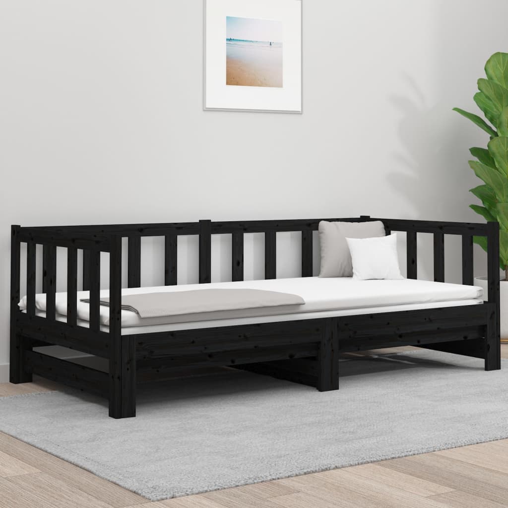 vidaXL Pull-out Day Bed without Mattress Black 2x(80x200)cm