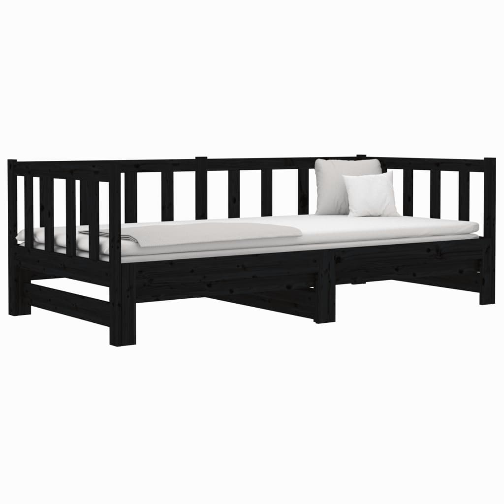 vidaXL Pull-out Day Bed without Mattress Black 2x(80x200)cm