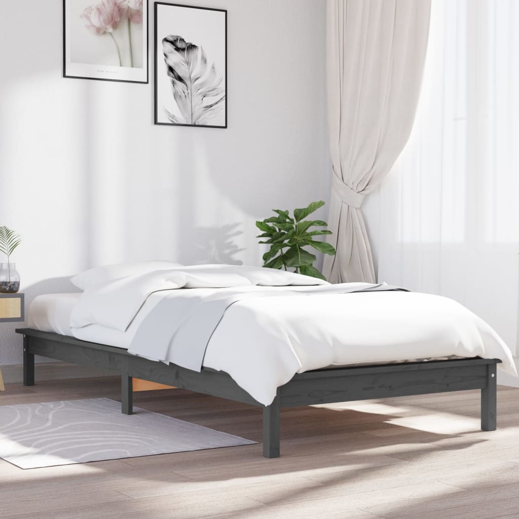 820528 vidaXL Bed Frame without Mattress Grey 90x200 cm Solid Wood