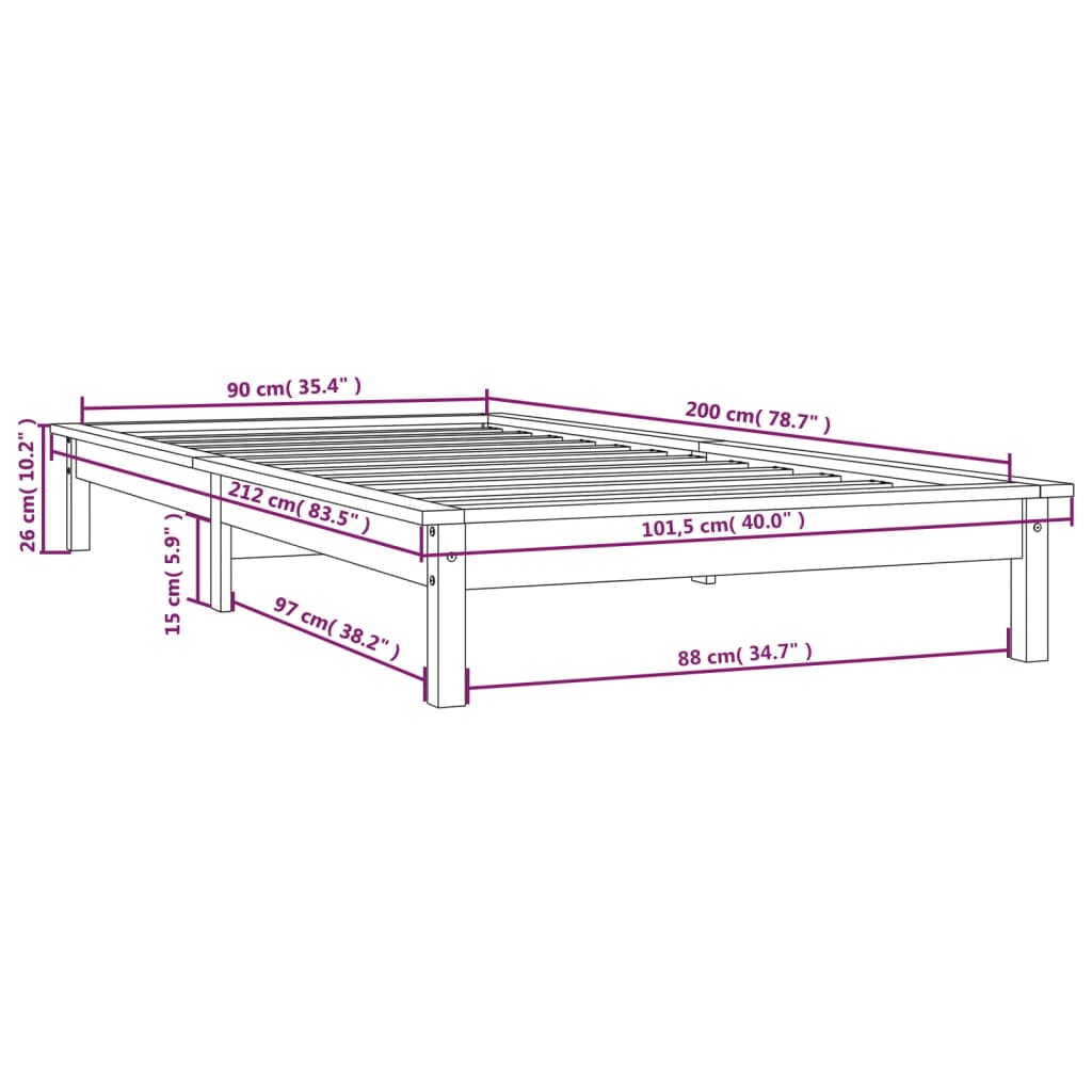 820530 vidaXL Bed Frame without Mattress Black 90x200 cm Solid Wood