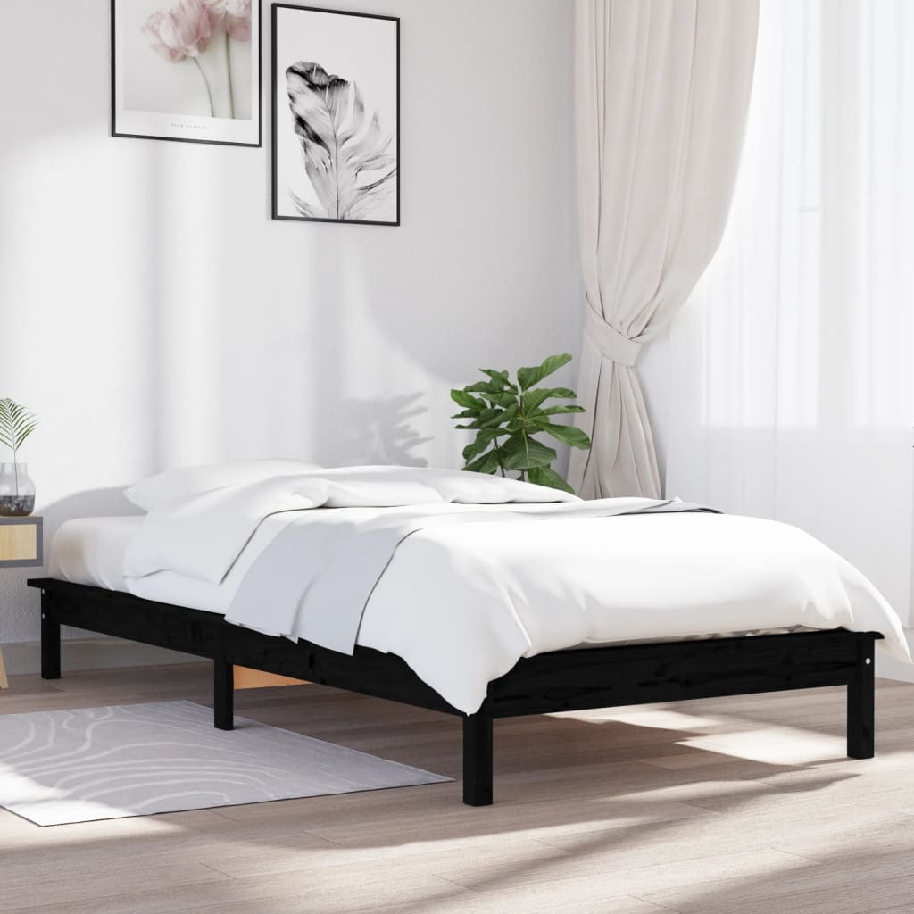 820530 vidaXL Bed Frame without Mattress Black 90x200 cm Solid Wood