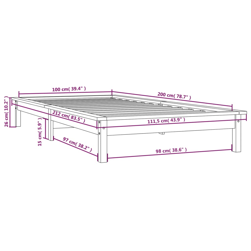 820532 vidaXL Bed Frame without Mattress White 100x200 cm Solid Wood