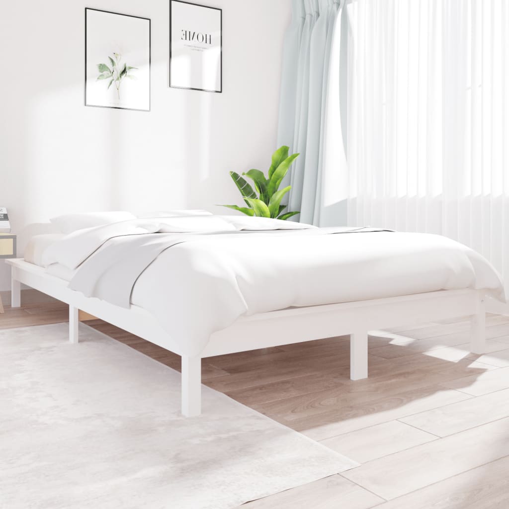 Bed Frame | White | Solid pine wood | 120x200 cm |  Durable  | Bed Frame