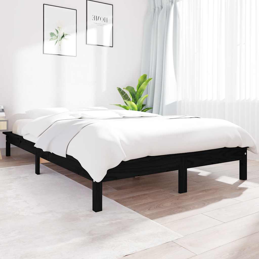 Bed Frame without Mattress Black King Size Solid Wood Pine