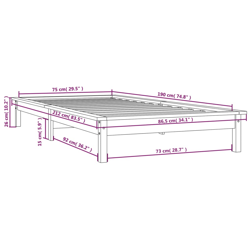 vidaXL Bed Frame without Mattress White Small Single Solid Wood