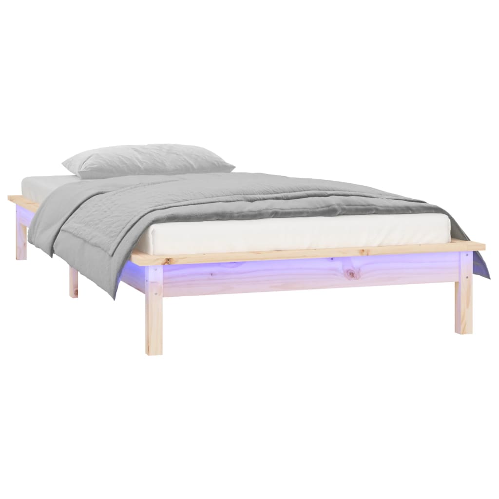 vidaXL LED Bed Frame without Mattress 90x200 cm Solid Wood