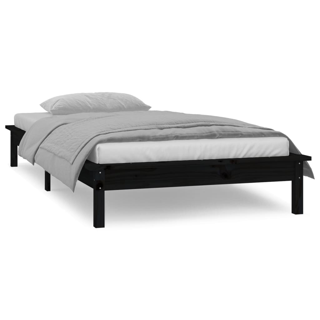 vidaXL LED Bed Frame without Mattress Black 90x200 cm Solid Wood