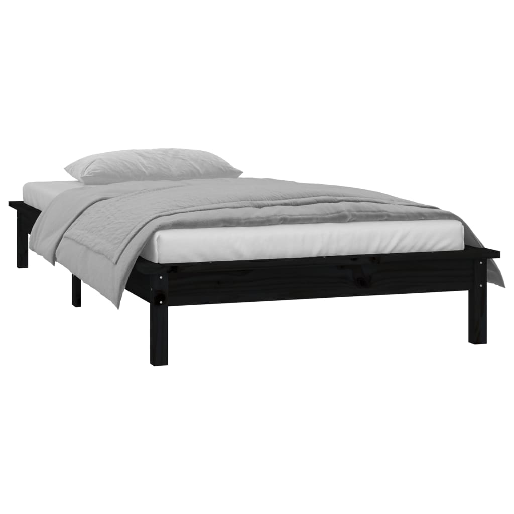 vidaXL LED Bed Frame without Mattress Black 90x200 cm Solid Wood