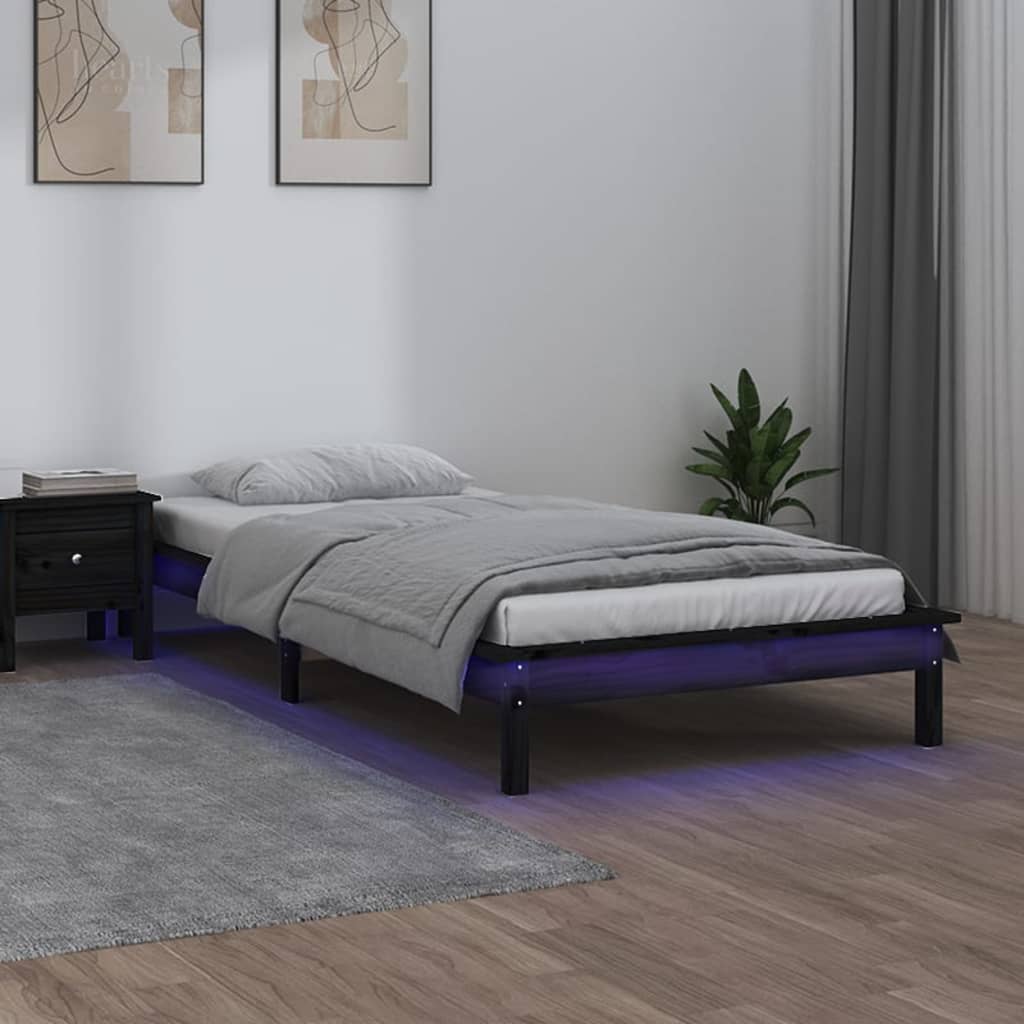 Cadre de lit LED Noir 90x200 cm Bois Massif