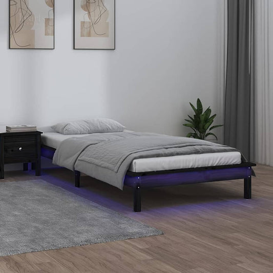 LED Bedframe Zwart 90x200 cm Massief Hout