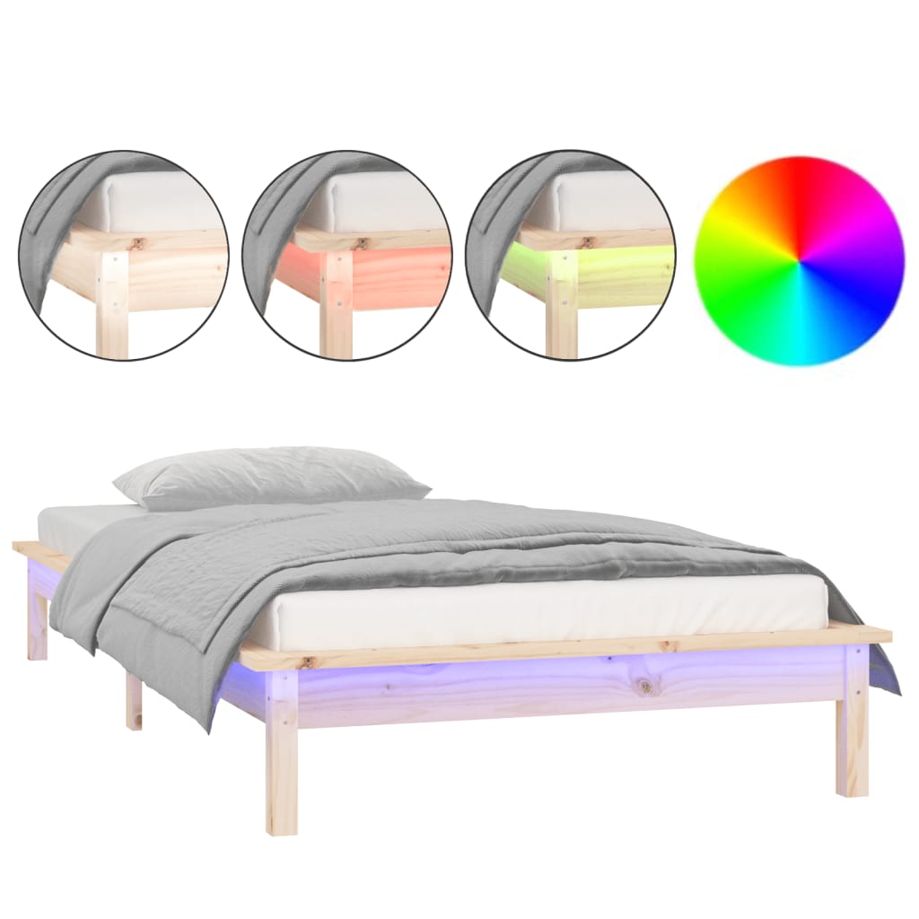 vidaXL LED Bed Frame without Mattress 100x200 cm Solid Wood