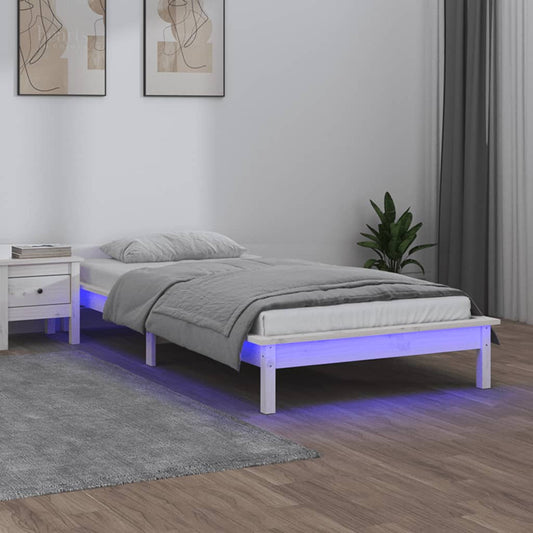 LED Bedframe wit 100x200 cm massief hout