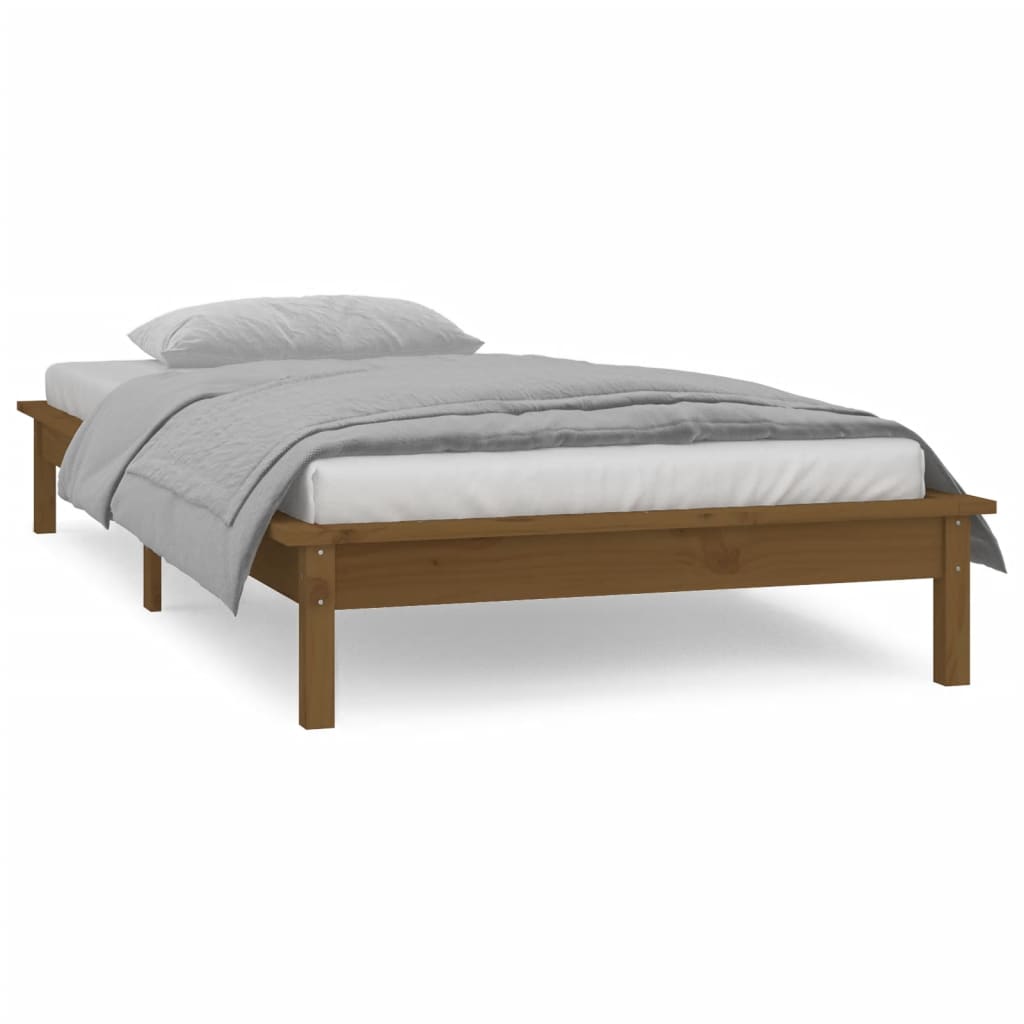 vidaXL LED Bed Frame without Mattress Honey Brown 100x200 cm Solid Wood