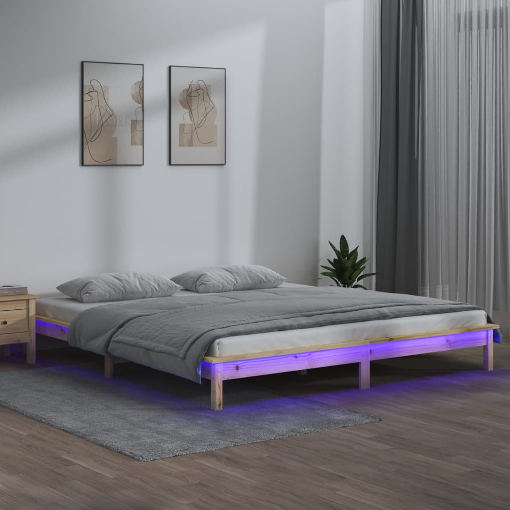 LED Bed Frame without Mattress 120x200 cm Solid Wood