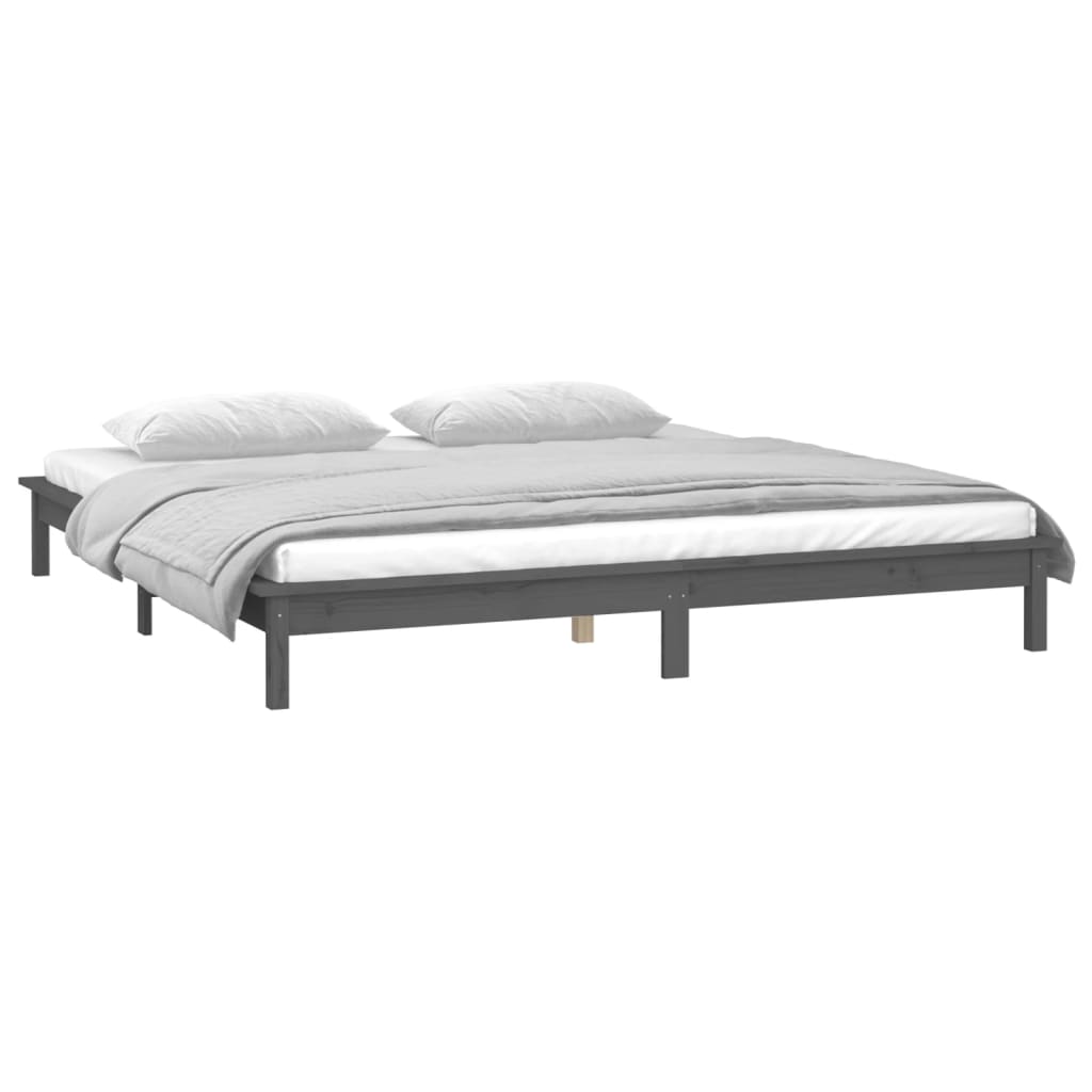 vidaXL LED Bed Frame without Mattress Grey 120x200 cm Solid Wood