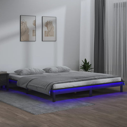 vidaXL LED Bed Frame without Mattress Grey 120x200 cm Solid Wood