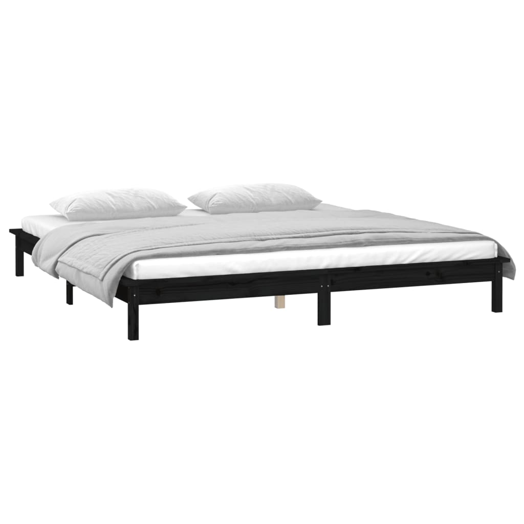 LED Bed Frame without Mattress Black 120x200 cm Solid Wood