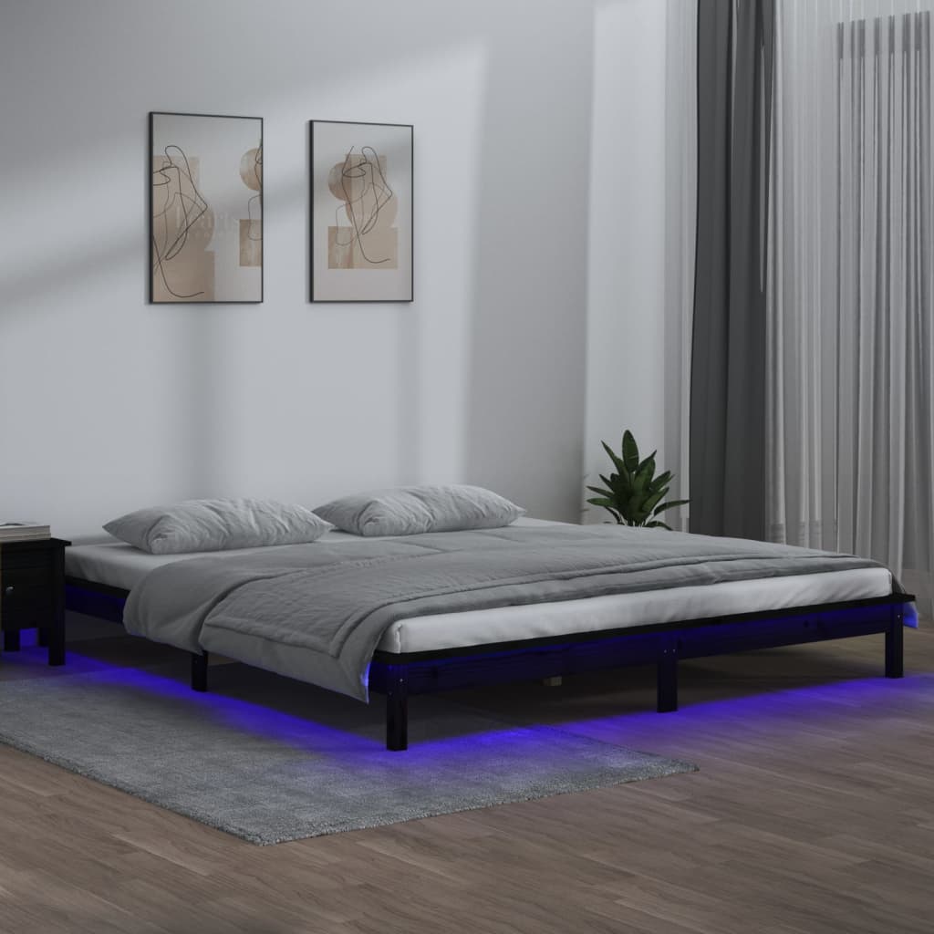 LED Bed Frame without Mattress Black 120x200 cm Solid Wood