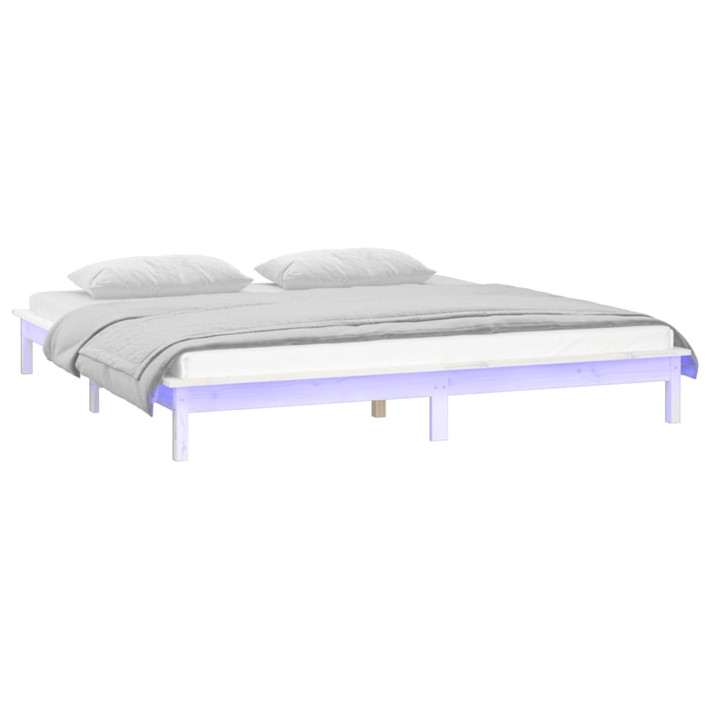 vidaXL LED Bed Frame without Mattress White 150x200 cm King Size  Solid Wood