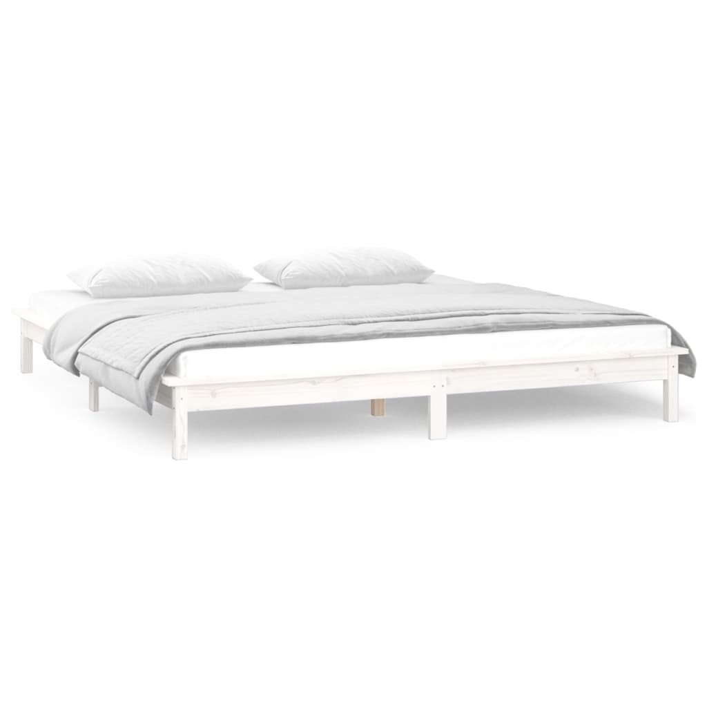 vidaXL LED Bed Frame without Mattress White 150x200 cm King Size  Solid Wood