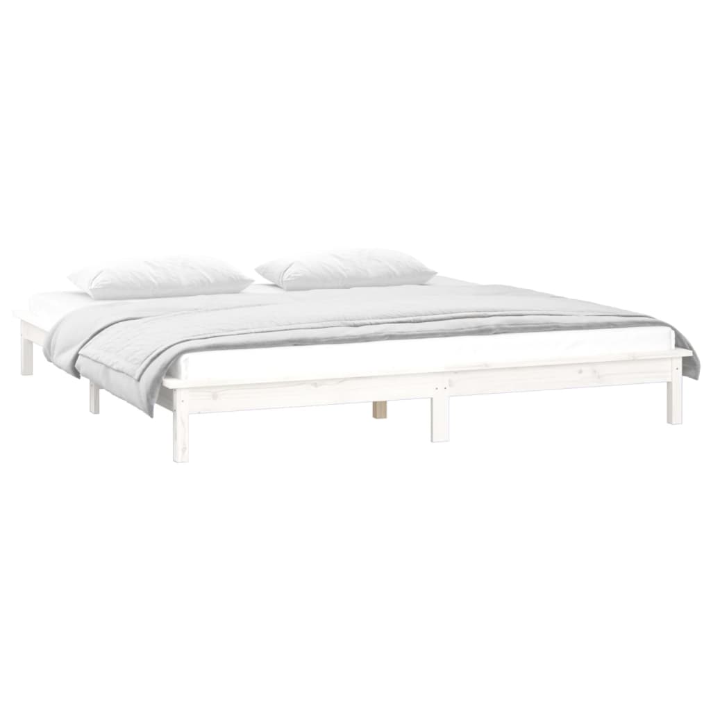 vidaXL LED Bed Frame without Mattress White 150x200 cm King Size  Solid Wood