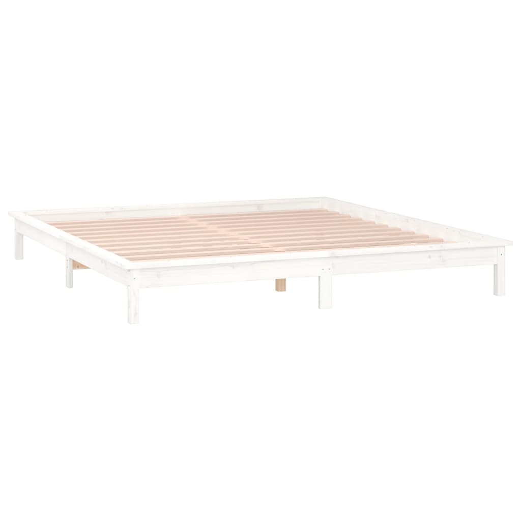 vidaXL LED Bed Frame without Mattress White 150x200 cm King Size  Solid Wood