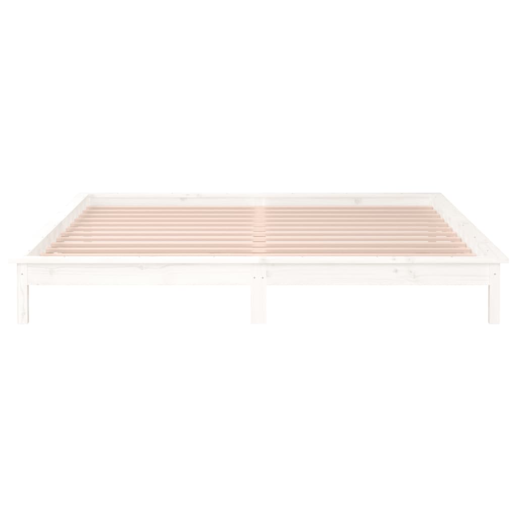 vidaXL LED Bed Frame without Mattress White 150x200 cm King Size  Solid Wood