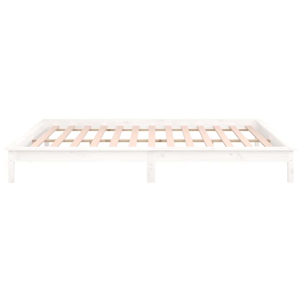 vidaXL LED Bed Frame without Mattress White 150x200 cm King Size  Solid Wood