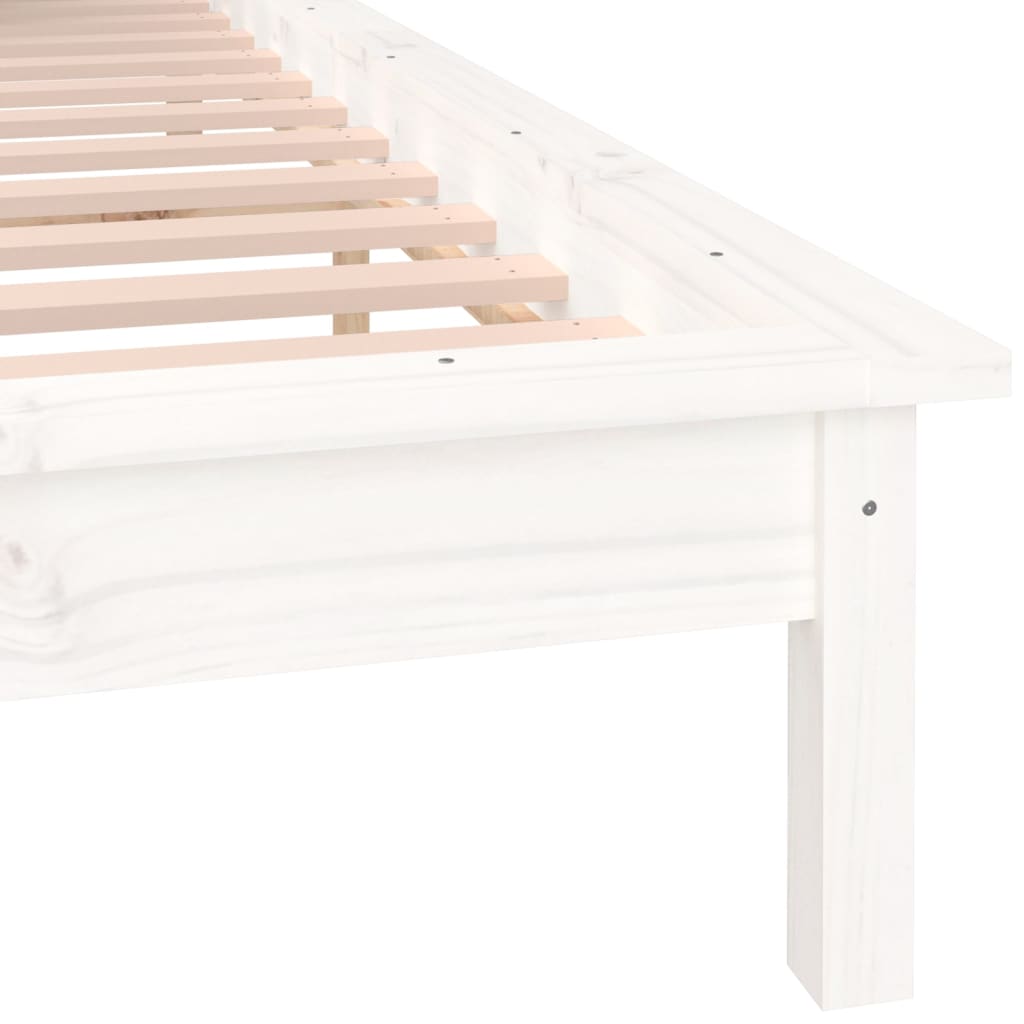 vidaXL LED Bed Frame without Mattress White 150x200 cm King Size  Solid Wood