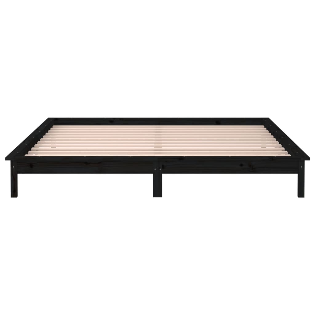 vidaXL LED Bed Frame without Mattress Black 150x200 cm King Size  Solid Wood