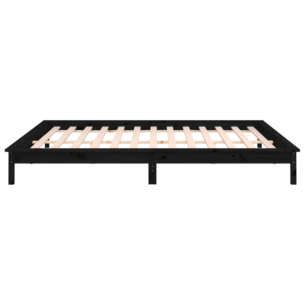 vidaXL LED Bed Frame without Mattress Black 150x200 cm King Size  Solid Wood