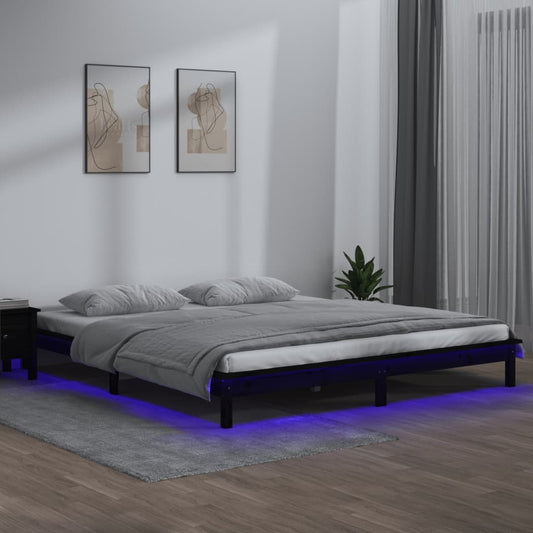 vidaXL LED Bed Frame without Mattress Black 150x200 cm King Size  Solid Wood