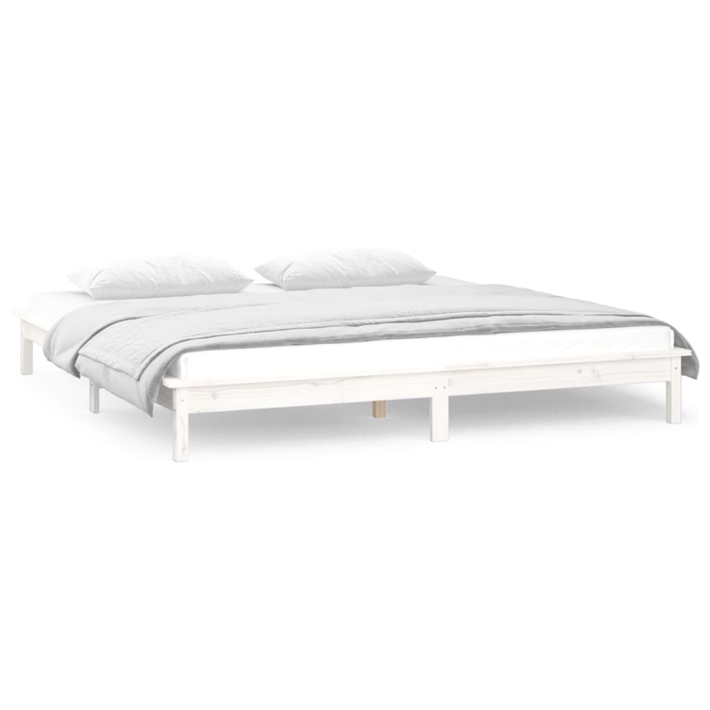 LED Bed Frame without Mattress White 160x200 cm Solid Wood