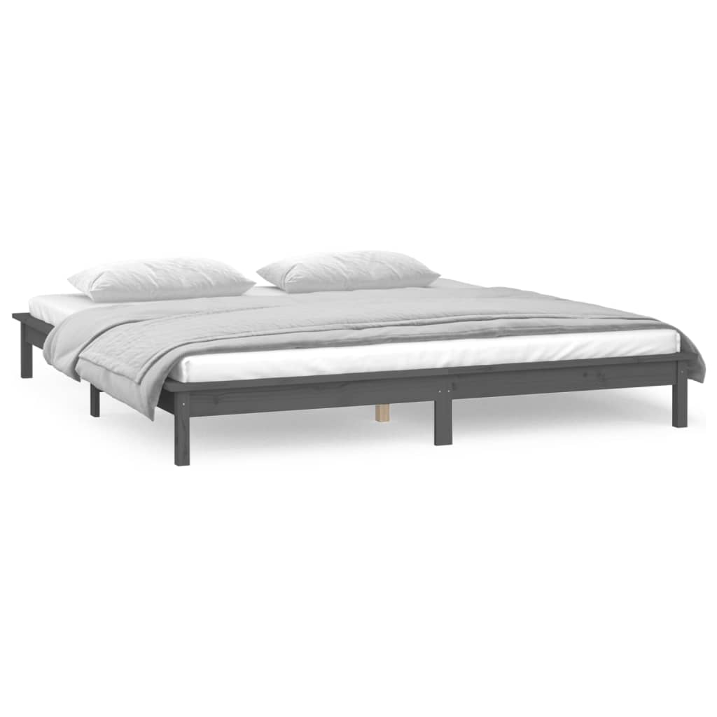 vidaXL LED Bed Frame without Mattress Grey 160x200 cm Solid Wood